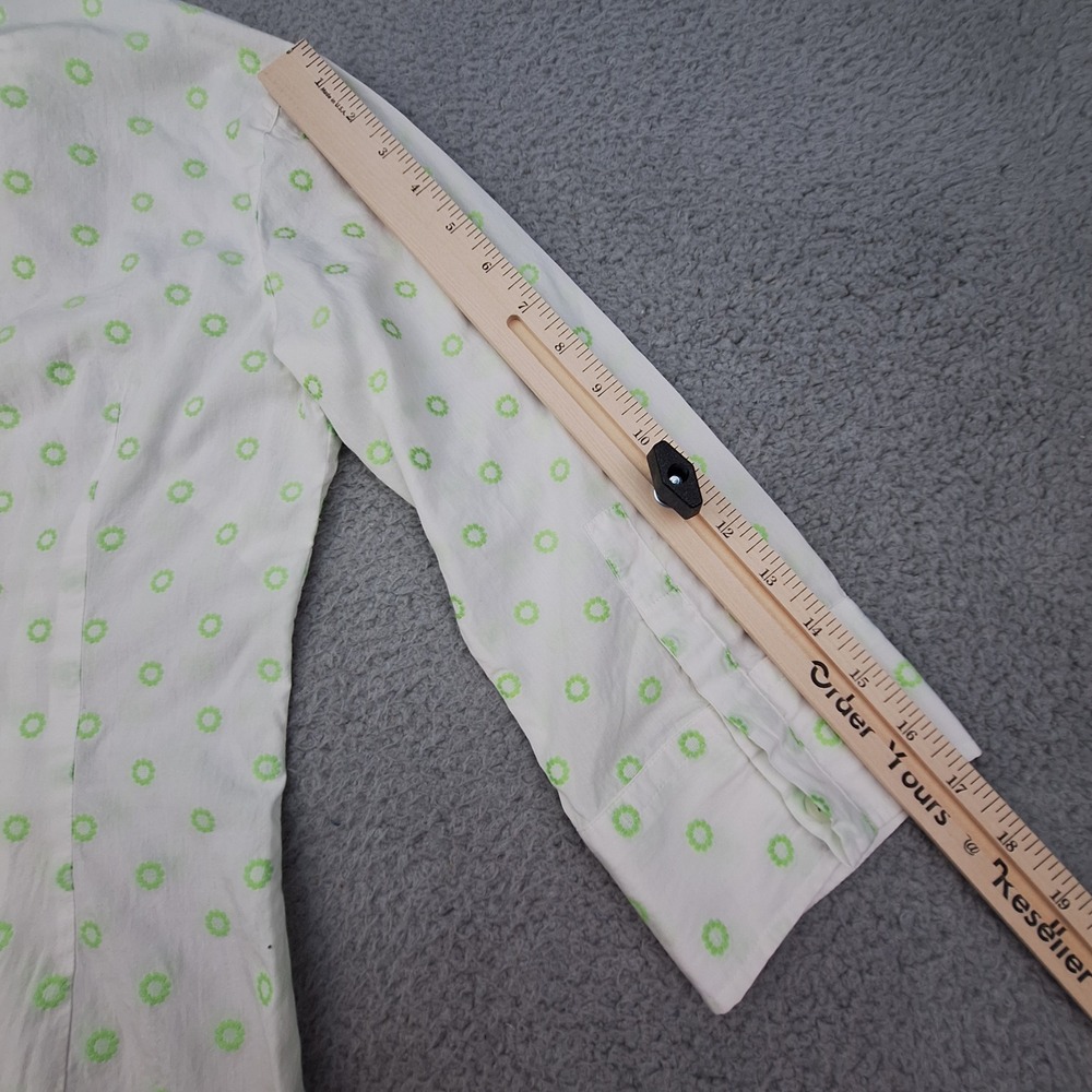 Lilly Pulitzer Shirt Womens 2 White Green Embroidered Pom Pom Trim Preppy Top - Picture 8 of 8
